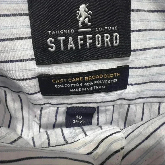 STAFFORD White and Blue Long Sleeves Button Down Mans Shirt Size 18 3-35 regular - Picture 5 of 5